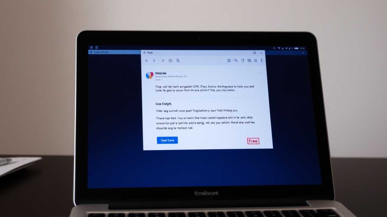 A laptop screen showing an open email draft with a small 