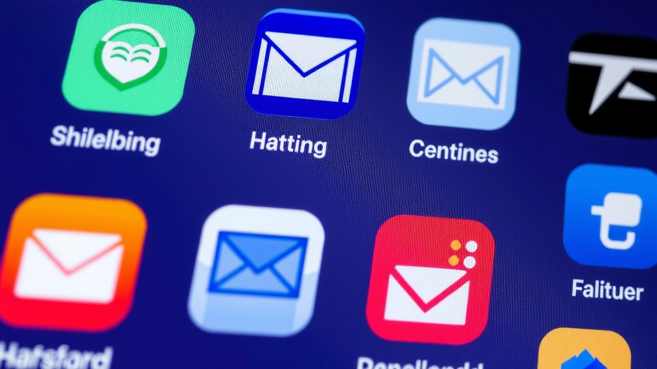 Close view of a laptop screen with multiple generic email app icons